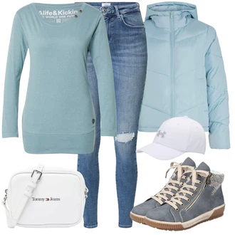 Kombinacije za zimu Kratka Trake za Špagete sa Svjetloplava/Tirkizna/Zeleno/Plava/Siva Majica I Top Veći Broj/Tunika/Pletivo Veći Broj/Bluza Veći Broj/Sweater majica Alife and Kickin "Zimski outfit"