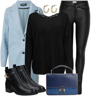 Outfit s Světle Modrá/Modrá Vlněný Kabát/Kašmírový Kabát/Lehký Kabát/Blazerový Kabát/Zimní Kabát Vlněný kabát/Midi Kabát/Pletený Kabát Only "Zimní Outfit"