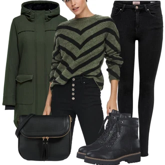 Kombinacije za zimu Prugasto sa Zeleno/Tamnozelena Pletivo Veći Broj Only "Zimski outfit"
