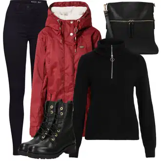 Outfit sa Crna/Tamnoplava Samtaste Tajice/Traper Tajice/Tajice visokog Struka/Jeggings/Pletena Tajica/Podstavljena Tajica/Oblikovana Tajica/Kožna Jakna/Treggings/Tople Tajice Noisy may "Zimski outfit"