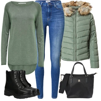Outfit sa Crna Gležnjača na Vezanje/Motociklistička čizma/Čizma s patentnim zatvaračem/Borbena Čizma/Podstavljena Gležnjača/Ravna Gležnjača/Tenisica Tenisice s patentnim zatvaračem sa strane Tom Tailor "Zimski outfit"