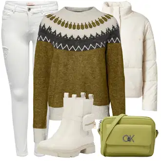 Nordijski uzorak Outfit sa Tamnozelena/Smeđa/Zeleno Norveški Pulover/Norveški Džemper/Vuneni Džemper VERO MODA "Zimski outfit"