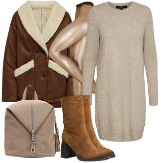 Outfit sa Bež/Smeđa/TamnoSmeđa Jakna/Janjeća Koža Kaput/Umjetna Koža Kaput/Krzneni Kaput/Vintage Kaput/Zimski Kaput/Teddy Kaput/Kaput s Krznenim Ovratnikom/Prijelazni Kaput Only "Zimski outfit"