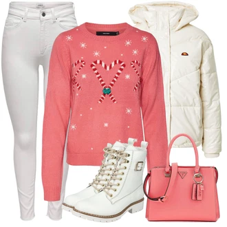 Outfit sa Bež/Bijela/Krem Čizmica Gležnjača na Vezanje/Motociklistička čizma/motociklistička čizma/Borbena Čizma/Ravna Gležnjača Rieker "Zimski outfit"