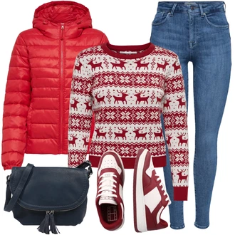 Norský vzor Outfit s Růžová/Červená/Tmavě červená Only "Zimní Outfit"