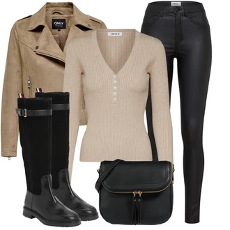 Outfit s Černá Dlouhá Kozačka/Bota se širokým nohavici/Kozačka po Kolena/Jezdecká Bota/Plochá Kozačka nad koleno Tommy Hilfiger "Zimní Outfit"