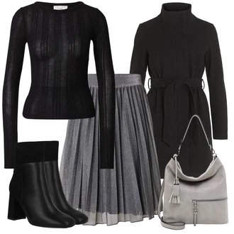 Kombinacije za zimu sa Siva/Svjetlosiva/Tamnoplava/Tamnosiva Kratke hlače velike veličine/Haljina Veći Broj About You "Zimski outfit"