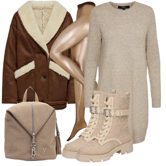 Outfit sa Bež/Smeđa/TamnoSmeđa Jakna/Janjeća Koža Kaput/Umjetna Koža Kaput/Krzneni Kaput/Vintage Kaput/Zimski Kaput/Teddy Kaput/Kaput s Krznenim Ovratnikom/Prijelazni Kaput Only "Zimski Outfit"