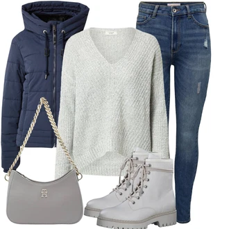 Outfit s Šedá/Stříbrný/Bílá/Krémová Kozačka Šněrovací Kotníková Bota/Kotníková Bota s Podšívkou/Klasická Kozačka/Vycpaná Kozačka/Bojová Bota S.Oliver "Zimní Outfit"