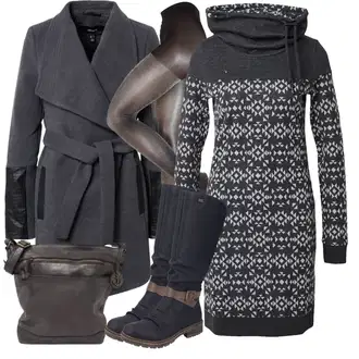 Punije Outfit sa Siva/Crna/Tamnosiva Pletivo Veći Broj/Tunika/Pletenina/Haljina Ragwear "Zimski outfit"