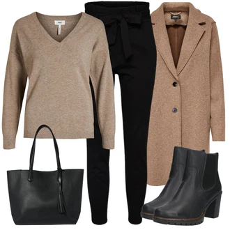 Outfit sa Crna Hlača sa Stremenom/Hlače Visokog Struka/Paperbag Hlača/Pletena Tajica VERO MODA "Zimski outfit"