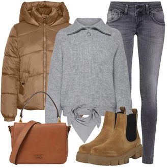 Slouchy Vlna Outfit s Šedá/Tmavě šedá/Světle šedá Šátek/Kruhový Šál/Šál/Klobouk Bandana Zwillingsherz "Zimní Outfit"