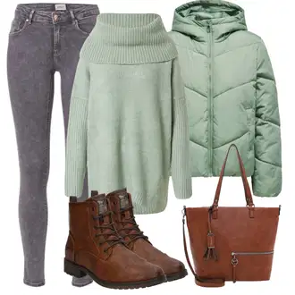 Outfit sa Zeleno/Svjetlozelena/Svjetloplava Široki Džemper/Džemper s Vodopadnim izrezom/Kašmir Džemper/Zamotati džemper/Džemper sa Spuštenim Ramenom/Mohair Pullover/Zimski Džemper About You "Kombinacije Za Zimu"
