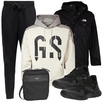 Outfit mit Schwarz/Grau Sneaker Low/Schmaler Sneaker/Leder Sneaker/Winter Sneaker/Schnürschuh/Walkingschuh/Fitnessschuh/Gymnastikschuh/Joggingschuh/Tennisschuh/Fitnessschuh/Volleyballschuh Adidas Terrex "Alltag Outfit"