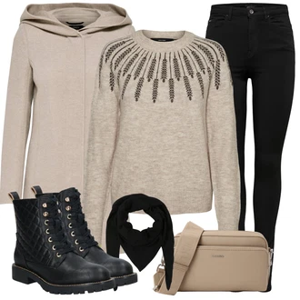 Prošívaný Outfit s Šedá/Hnědá/Béžová/Khaki Scuba Kabát/Pletený Kabát/Kašmírový Kabát/Lehký Kabát/Zimní Kabát Vlněný kabát/Pletený Fleecový Kabát/Vlněný Fleecový Kabát/Lodenový kabát/Kabát s Úzkým Střihem/Kabát s Kapucí Only "Perfektní na zimu"