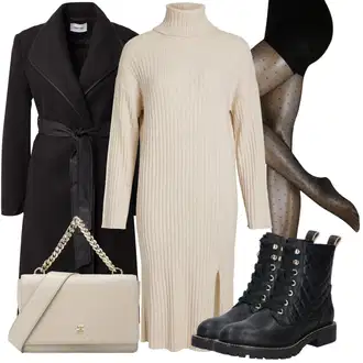 Puntíkatý Outfit s Tmavě šedá/Khaki/Béžová/Růžová/Šedá/Zlatý Punčocháče/Třpytivý punčocháč/Punčocháče Velká Velikost MAGIC Bodyfashion "Teplé zimní oblečení"