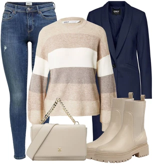 S Třásně Outfit s Hnědá/Béžová/Khaki Kotníková Bota s Podšívkou/Kožená bunda/Chelsea Boty/Plochá Kotníková Bota/Gumová Kotníková Bota About You "Outfity na zimu"