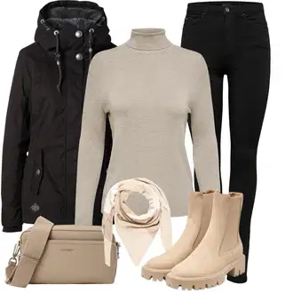 Outfit s Hnědá/Béžová/Bílá/Khaki Bandana/Pokrývka hlavy Šátek na hlavu/Šál About You "Vánoční outfit"