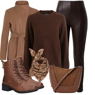 Stojáček Outfit s Hnědá/Šedá/Béžová/Khaki Přechodový Kabát/Zimní Kabát Vlněný kabát/Midi Kabát/Trenčkot/Kašmírový Kabát/Vlněný Fleecový Kabát/Lodenový kabát/Kabát s Úzkým Střihem Vila "Stylový zimní outfity"