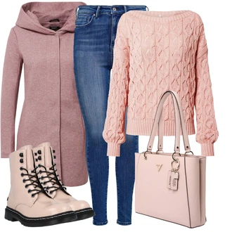 S Kapuljačom Na Skidanje Outfit sa Pink/Crvena/Ljubičasta/Smeđa Pleteni Flis Kaput/Pleteni Kaput/Kaput od Vunenog Flisa/Zimski Kaput Vuneni kaput/loden kaput/Kaput od Flisa/Kaput s Kapuljačom Only "Zimski outfit za slobodno vrijeme"