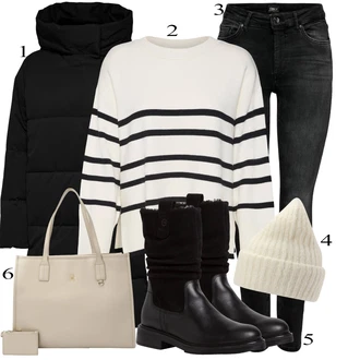 Outfits for chubby Disko mit Črna/Temno siva/Siva Usnjena Jakna/Motoristične Kavbojke/Kavbojke Visokega Pasu/Kavbojke z Razporkom/Push up Kavbojke/Ozke Kavbojke/Usnjene Čevlje/Termodžinsi/Zimska jakna Only "Zimski outfit"Look: Stil, Brez šivov, Kul, Stari denar, Preproste, Disko