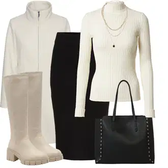 Outfit s Béžová/Šedá/Khaki/Hnědá Lodenový kabát/Kabát Tří Čtvrtě Délky/Midi Kabát/Softshellový Kabát/Kabát se Zipem/Lehký Kabát/Scuba Kabát/Pletený Fleecový Kabát/Kašmírový Kabát VERO MODA "Trendový zimní vzhled"