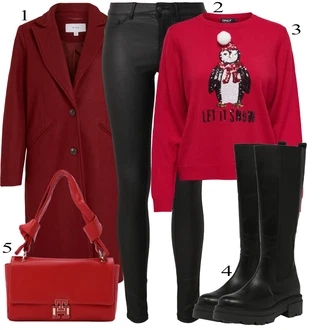 Outfits for chubby mit Črna/Bela Usnjena Hlača/Pajkice Leginge v Videzu Usnja/Usnjena pajkica/Treggings/Skinny Hlače/Hlače iz Imitacije Usnja Pieces "Zimski outfit"