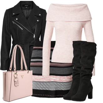 Oblečení se sukní Zima s Černá Kozačka Na Podpatku/Dlouhá Kozačka/Kozačka nad Kolena/Bota se širokým nohavici/Špičatá Kozačka/Kozačka po Kolena About You "Módní zimní outfit"