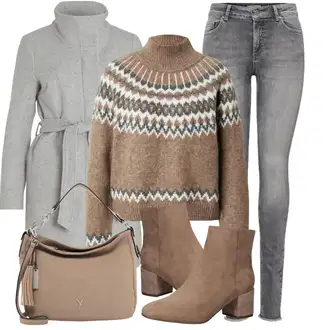 Outfit s Šedá/Světle šedá Lehký Kabát/Zimní Kabát Vlněný kabát/Lodenový kabát/Pletený Kabát/Pletený Fleecový Kabát/Kašmírový Kabát/Vlněný Fleecový Kabát Vila "Zimní look"