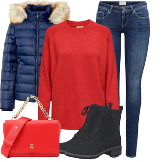 Outfity na svátky Old Money s Modrá/Tmavě modrá/Světle modrá Kožená bunda/Push up Džín/Zimní bunda/Džíny s Nízkým Sedem/Džín s Nízkým Pasem/Kožené Boty/Slim Fit Džíny Only "Zimní outfity"Look: Styl, Cool, Disko, Old Money, Bezešvé, Skromné