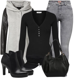 Outfit s Černá/Tmavě modrá/Šedá Kšiltovka Armádní Čepice About You "Stylový zimní outfity"