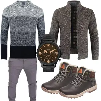 Business Outfits mit Dunkelbraun/Braun/Grau/Hellgrau Winter Stiefelette/Wasserfester Schuh/Winter Sneaker/Wasserdichter Outdoorschuh/Wasserdichter Stiefel/Herren Lederschuhe/Trekkingstiefel Mishansha "Buro Outfit"