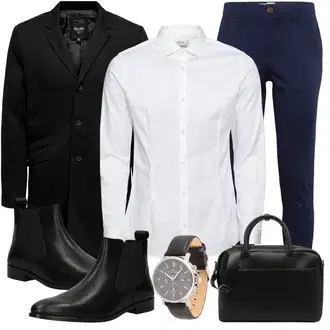 Laufen Outfit mit Schwarz Chelsea Boot/Flache Stiefelette/Lederjacke About You "Buro Outfit"Look: Skating, Reiten, Laufen