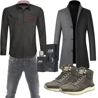 Büro Outfits Moderne mit Schwarz/Grau/Dunkelgrau/Khaki/Hellgrau Casual Hemd/Businesshemd/Business Hemd Kayhan "Buro Outfit"Look: Casual, Stil, Moderne, Lack, Büro, Workwear, Business