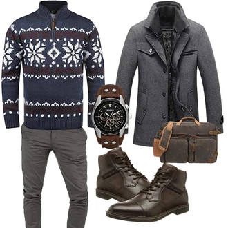 Groß Outfit mit Dunkelblau/Blau/Hellblau WinterPullover/WollPullover/Pullover mit Reißverschluss/Norweger Pullover !Solid "Buro Outfit"