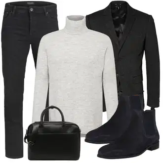Outfit mit Grau/Hellgrau Rollkragenpullover/Wollpullover/Feinstrickpullover/2-in-1 Pullover/Kaschmir Pullover/Einfacher Pullover/Basic Pullover/Winterpullover trapp "Buro Outfit"
