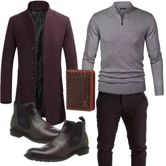 Büro Outfits Moderne mit Dunkelrot/Bordeaux Tweed Mantel/Kaschmir Mantel/Gehröck/Blazermantel/Wollfleece Mantel/Strickmantel/Schmal Geschnittener Mantel/Wollmantel YOUTHUP "Buro Outfits"Look: Indoor, Stil, Casual, Business, Büro, Smart Casual, Moderne, Coole, Elegant, Edel