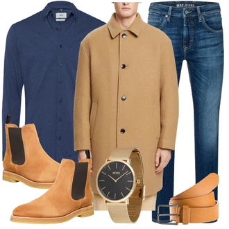 Stiefel Outfits mit Grau/Weiß Jeans MAC, Blau/Weiß Hemd Brax "Business Outfit"