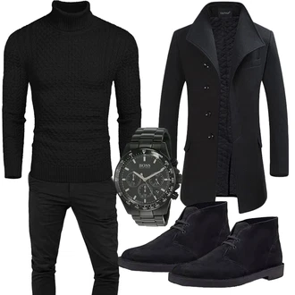 Outfit mit Schwarz/Dunkelblau/Dunkelgrau Gehröck/Blazermantel/Wollfleece Mantel/Schmal Geschnittener Mantel/Wintermantel Wollmantel YOUTHUP "Business Outfit"