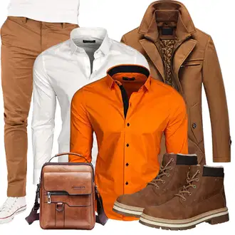 Cropped Outfit mit Orange Hemdbluse/Casual Hemd/Buntes Hemd/Business Hemd Baxboy "Casual Business Outfit"