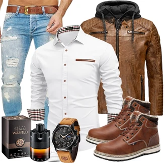 Outfit mit Braun/Dunkelbraun/Beige Jacke mit Seitlichem Reißverschluss/Wachsjacke/Vintage Lederjacke/KunstLederjacke/Lederjacke Redbridge "Casual Outfit"