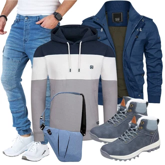 Winter Outfits Kuschel mit Grau/Dunkelblau/Blau Unisex Hoodie/Strick Hoodie/Partner Hoodie/Hoodie/Ausgefallener Hoodie/Sport Sweatshirt/Sport Hoodie Riverso "Casual Winter Outfit"