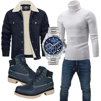 Herbst Outfit mit Blau/Hellblau/Dunkelblau Winter Sneaker/Trekkingstiefel/Gummistiefelette/Schnürstiefel/Lederjacke/Klassischer Stiefel/Winter Stiefelette/Wattierte Stiefel/Herren Lederschuhe/Wasserfester Schuh/Gefütterte Stiefelette/Sicherheitsschuh/Wasserdichter Stiefel Gaatpot "Cool Outfit"