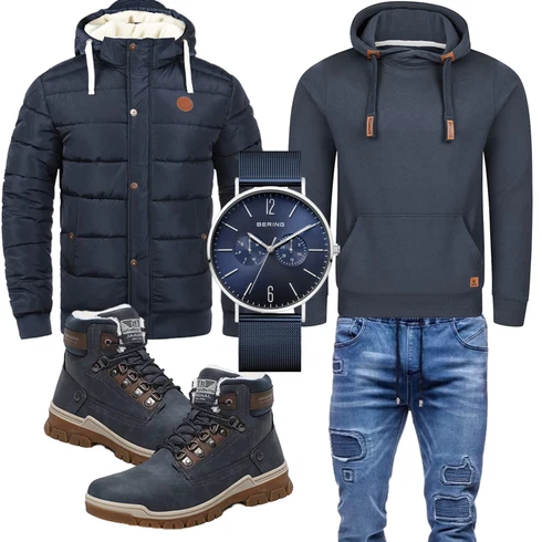 Fell Hellblau/Dunkelblau/Blau/Grau Klassischer Stiefel/Wasserdichter Outdoorschuh/Herren Lederschuhe/Sicherheitsschuh/Wasserfester Schuh/Wasserdichter Stiefel/TrekkingStiefel ARRIGO BELLO kombinieren