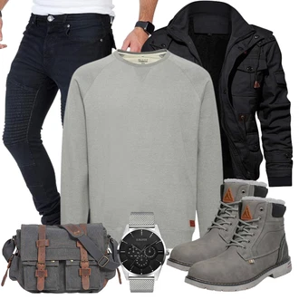Gefütterte Leder Outfit mit Grau/Hellgrau/Dunkelgrau/Dunkelgrün Winter Sneaker/Winter Stiefel/Wasserfester Schuh/Wattierte Stiefel/Gefütterte Stiefelette/Herren Lederschuhe/Winter Stiefelette/Klassischer Stiefel/Wasserdichter Stiefel Mishansha "Cool Outfit"