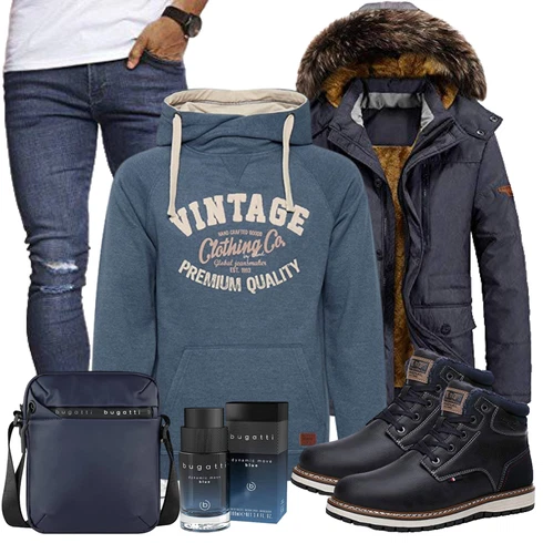 Fell Schwarz/Dunkelblau/Blau Wattierte Stiefel/Wasserdichter Stiefel/Winter Stiefel/Wasserfester Schuh/Klassischer Stiefel/Herren Lederschuhe/Winter Sneaker/Winter Stiefelette/Gefütterte Stiefelette AX BOXING kombinieren