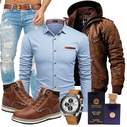 Beige/Braun/Dunkelbraun Wattierte Stiefel/Wasserdichter Stiefel/Gefütterte Stiefelette/Winter Stiefel/Herren Lederschuhe/Winter Stiefelette/Winter Sneaker AX BOXING kombinieren mit Dunkelbraun/Braun Kapuzenjacke/Außergewöhnliche Jacke/Herbstjacke/Jacke mit Seitlichem Reißverschluss/Winterjacke/KunstLederjacke/Bikerjacke/Leder Bomberjacke/Motorradjacke/Vintage Lederjacke FLAVOR