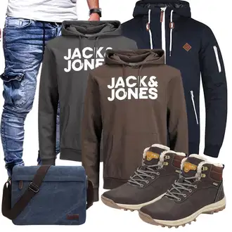 Outfit mit DunkelGrau/Grau/Schwarz/Dunkelgrün Sport Sweatshirt/Damen Pullover/Ausgefallener Hoodie/Vintage Hoodie/Hoodie/Sport Hoodie/Unisex Hoodie Jack & Jones "Cool Outfit"