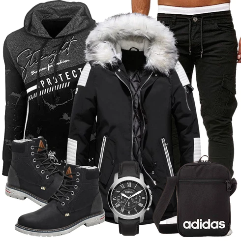 Sportlich Schwarz/Khaki/Dunkelgrün Löcherne Hose/Skinny Hose/Cargo-JoggingHose Cassiecy kombinieren mit Schwarz Schuh Wattierte Stiefel/Winter Stiefel/Schnürstiefel/Wasserdichter Stiefel/Klassischer Stiefel/Wasserfester Schuh/Winter Stiefelette/Gefütterte Stiefelette/Herren LederSchuhe/Winter Sneaker MishanshaLook: Boyfriend, Sportlich, Goa, Outdoor, Stil, Empire, Coole, Techno, Casual, Hip Hop, Workwear