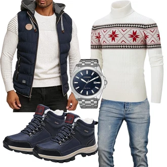 Elegant Outfit mit Dunkelblau/Blau/Hellblau Wasserdichter Stiefel/Wasserdichter Outdoorschuh/Wasserfester Schuh/Winter Sneaker/Trekkingstiefel/Herren Lederschuhe ARRIGO BELLO "Cool Outfit"Look: Outdoor, Workwear, Sportlich, Unisex, Casual, Smart Casual, Elegant